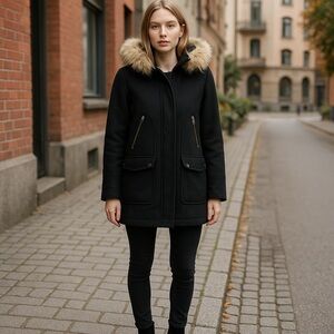 J.Crew Chateau Wool Coat 10 Parka Black Italian Stadium Cloth Nello Gori Hood